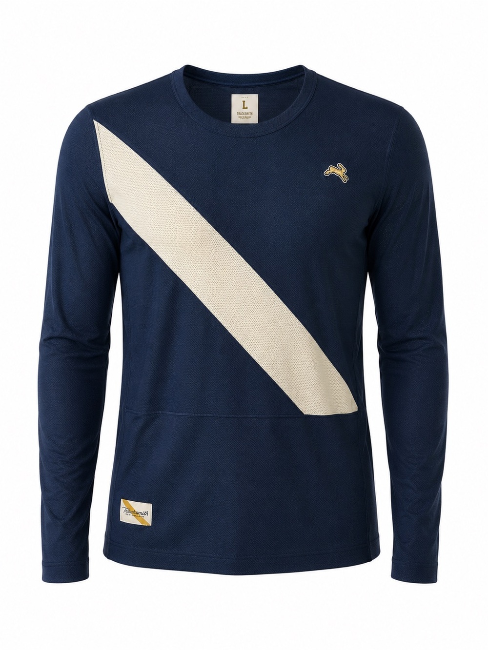 TRACKSMITH Van Cortlandt Long Sleeve Shirt Navy Cream Sash Mesh Running Top L